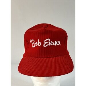 Vintage Bob Evans Hat Cap Snap Back Trucker Corduroy Red Script Restaurant